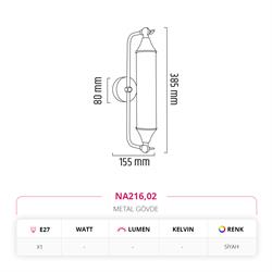 Nevo İç Mekan Aplik Siyah NA216