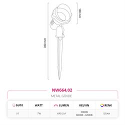 Nevo Kazıklı Bahçe Çim Armatürü Siyah NW664