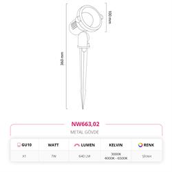 Nevo Kazıklı Bahçe Çim Armatürü Siyah NW663