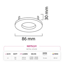 Nevo Sıva Altı Banyo Spot Beyaz ND752