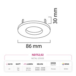 Nevo Sıva Altı Banyo Spot Siyah ND752