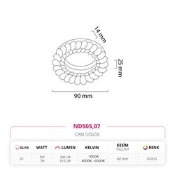Nevo Sıva Altı Cam Spot Gold ND505