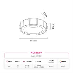 Nevo Sıva Altı Cam Spot Gold ND510