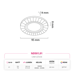 Nevo Sıva Altı Cam Spot ND501