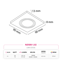 Nevo Sıva Altı Cam Spot Siyah ND500-1