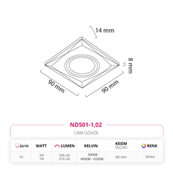 Nevo Sıva Altı Cam Spot Siyah ND501-1