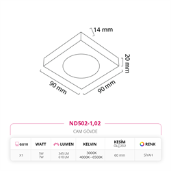 Nevo Sıva Altı Cam Spot Siyah ND502-1
