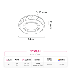 Nevo Sıva Altı Çerçeve Ledli Cam Spot ND520
