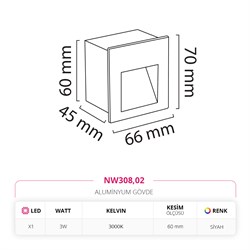 Nevo Sıva Altı Dış Mekan Duvar Armatürü Siyah NW308