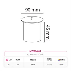 Nevo Sıva Altı Dış Mekan Duvar Armatürü Beyaz NW304