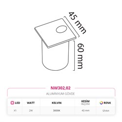 Nevo Sıva Altı Dış Mekan Duvar Armatürü Siyah NW302