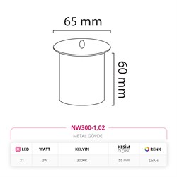 Nevo Sıva Altı Dış Mekan Duvar Armatürü Siyah NW300-1