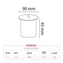 Nevo Sıva Altı Dış Mekan Duvar Armatürü Siyah NW304