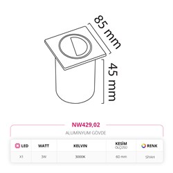 Nevo Sıva Altı Dış Mekan Duvar Armatürü Siyah NW429