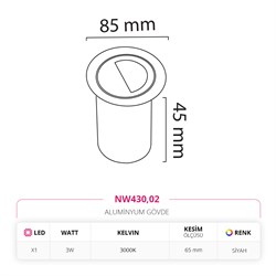 Nevo Sıva Altı Dış Mekan Duvar Armatürü Siyah NW430