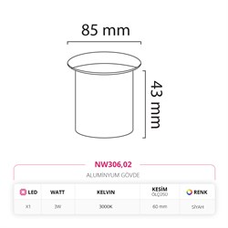 Nevo Sıva Altı Dış Mekan Duvar Armatürü Siyah NW306