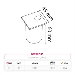 Nevo Sıva Altı Dış Mekan Duvar Armatürü Beyaz NW302