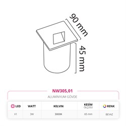 Nevo Sıva Altı Dış Mekan Duvar Armatürü Beyaz NW305