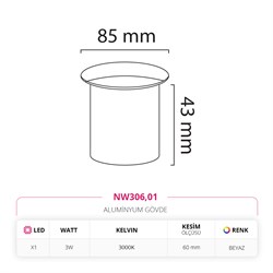 Nevo Sıva Altı Dış Mekan Duvar Armatürü Beyaz NW306