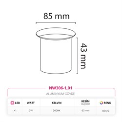 Nevo Sıva Altı Dış Mekan Sensörlü Duvar Armatürü Beyaz NW306-1