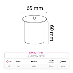Nevo Sıva Altı Dış Mekan Sensörlü Duvar Armatürü Beyaz NW301-1