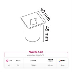 Nevo Sıva Altı Dış Mekan Sensörlü Duvar Armatürü Siyah NW305-1