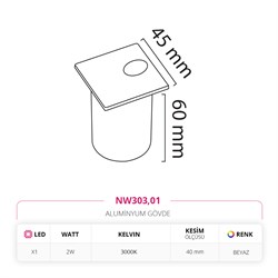 Nevo Sıva Altı Dış Mekan Sensörlü Duvar Armatürü Beyaz NW303