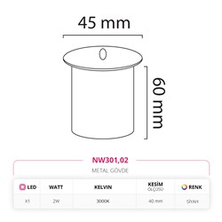 Nevo Sıva Altı Dış Mekan Sensörlü Duvar Armatürü Siyah NW301