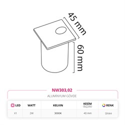 Nevo Sıva Altı Dış Mekan Sensörlü Duvar Armatürü Siyah NW303