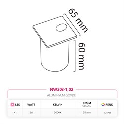 Nevo Sıva Altı Dış Mekan Sensörlü Duvar Armatürü Siyah NW303-1