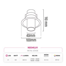 Nevo Sıva Altı Hareketli LED Spot Beyaz ND345
