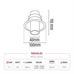 Nevo Sıva Altı Hareketli LED Spot Siyah ND345