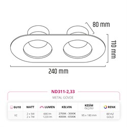 Nevo Sıva Altı İkili Led Spot Beyaz Gold ND311-2