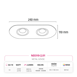 Nevo Sıva Altı İkili Led Spot Beyaz ND310-2