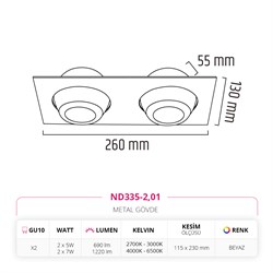 Nevo Sıva Altı İkili Led Spot Beyaz ND335-2