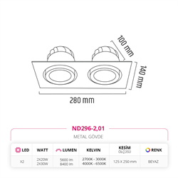 Nevo Sıva Altı İkili Led Spot Beyaz ND296-2