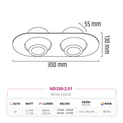 Nevo Sıva Altı İkili Led Spot Beyaz ND330-2