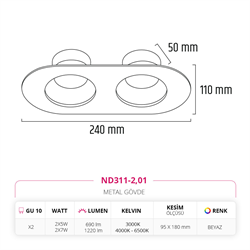 Nevo Sıva Altı İkili Led Spot Beyaz ND311-2