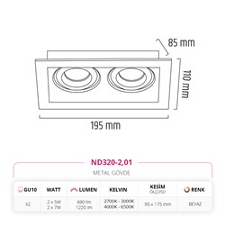 Nevo Sıva Altı İkili Led Spot Beyaz ND320-2