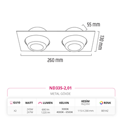 Nevo Sıva Altı İkili Led Spot Beyaz ND335-2