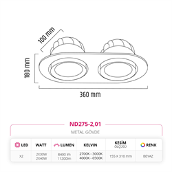 Nevo Sıva Altı İkili Led Spot Beyaz ND275-2