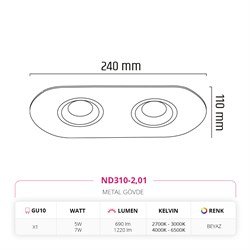 Nevo Sıva Altı İkili Led Spot Beyaz ND310-2