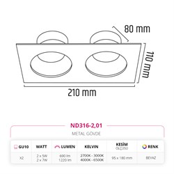 Nevo Sıva Altı İkili Led Spot Beyaz ND316-2