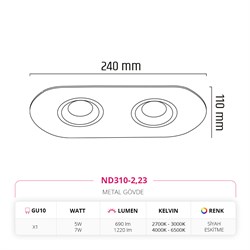 Nevo Sıva Altı İkili Led Spot Eskitme Siyah ND310-2