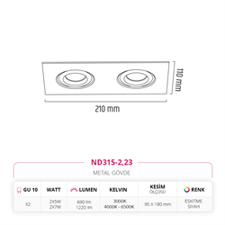 Nevo Sıva Altı İkili Led Spot Eskitme ND315-2