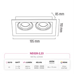 Nevo Sıva Altı İkili Led Spot Eskitme Siyah ND320-2