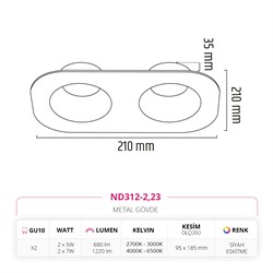 Nevo Sıva Altı İkili Led Spot Eskitme Siyah ND312-2