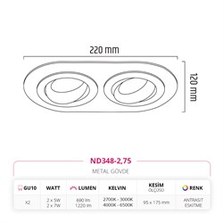 Nevo Sıva Altı İkili Led Spot Eskitme Antrasit ND348-2