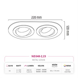 Nevo Sıva Altı İkili Led Spot Siyah Eskitme ND348-2