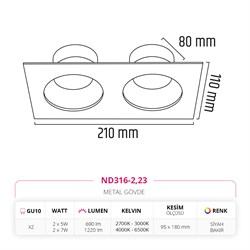 Nevo Sıva Altı İkili Led Spot Eskitme Siyah ND316-2